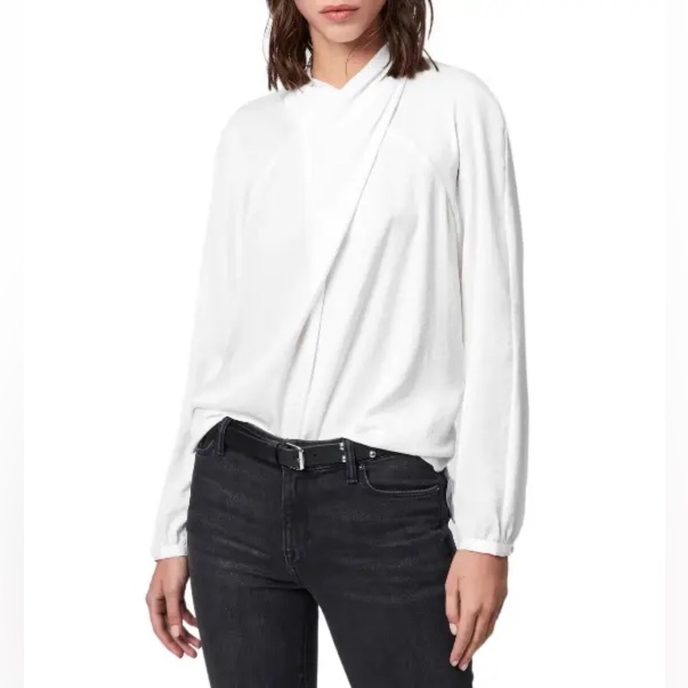 Allsaints - Zola Satin Top (Size Small, Ivory White)
